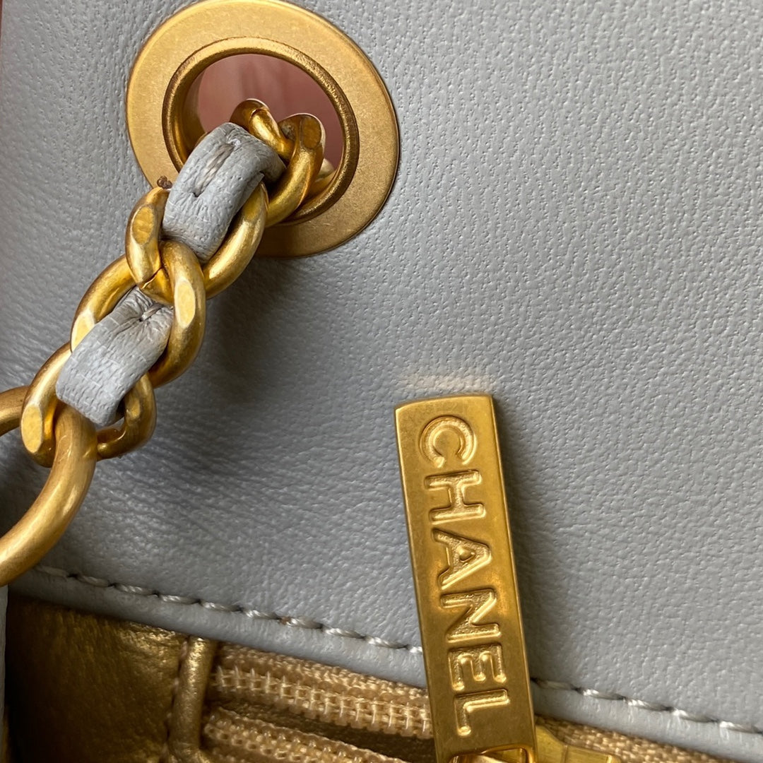 Classic Mini Flap Bag 20cm Grey Lambskin Gold Hardware