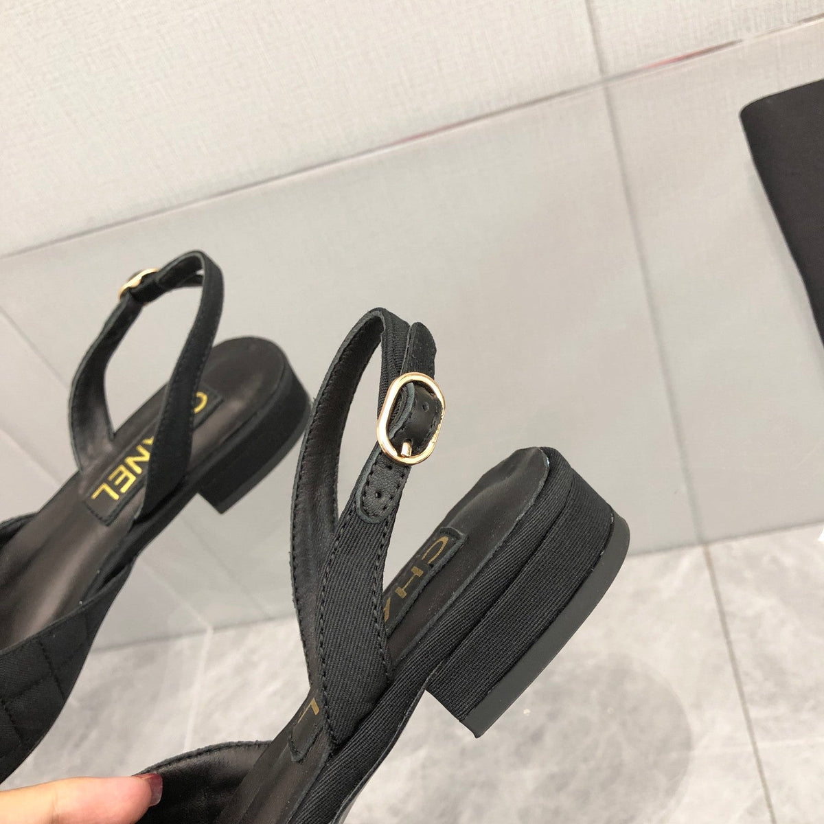 CC 25C 2CM Slingback Flats Black Fabric 213238