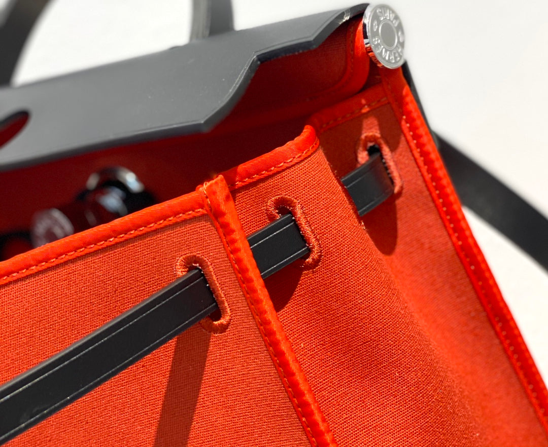 Herbag 31 Toile Red Orange Canvas Black Cowhide Leather