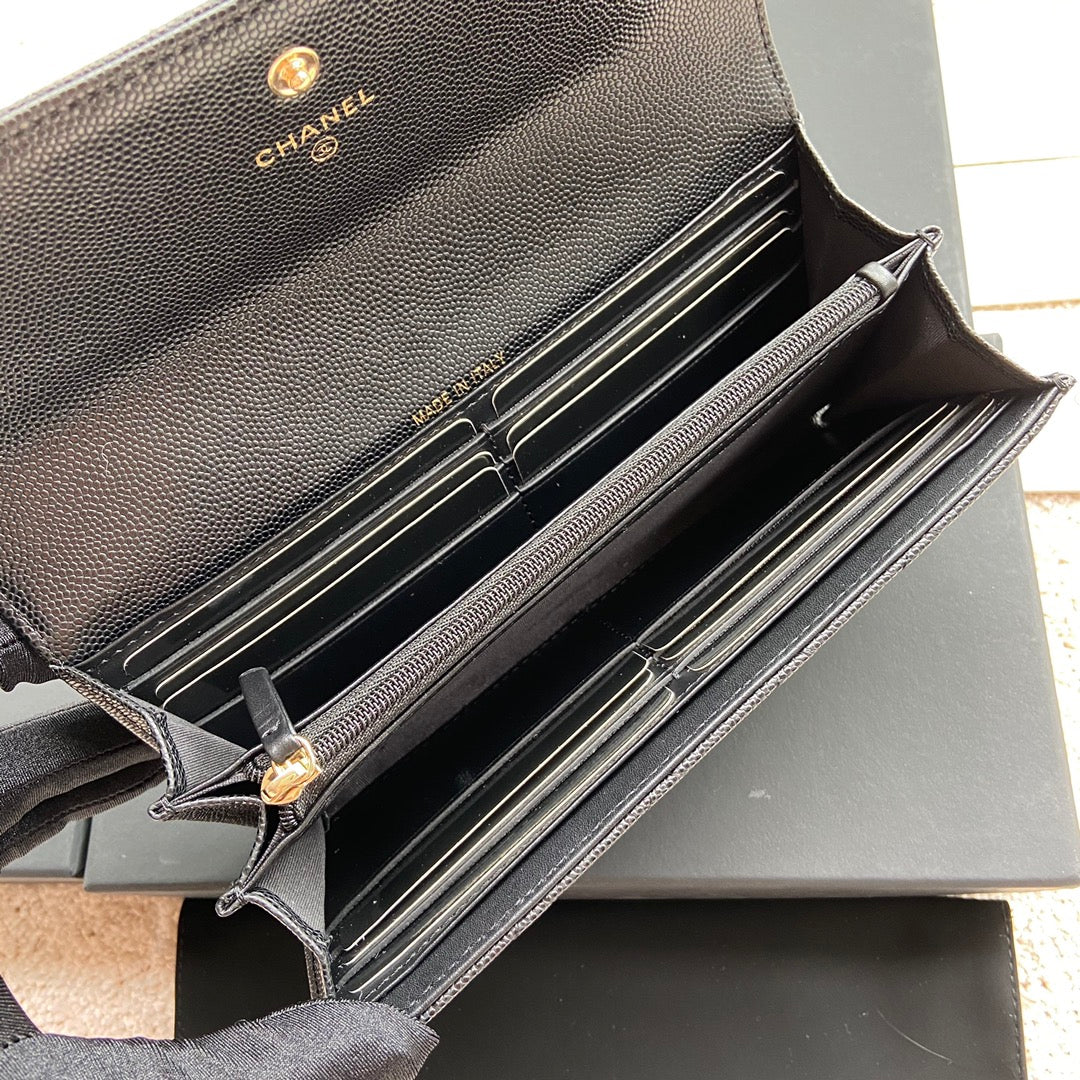 CC Classic Long Wallet 19cm Black Grained Calfskin