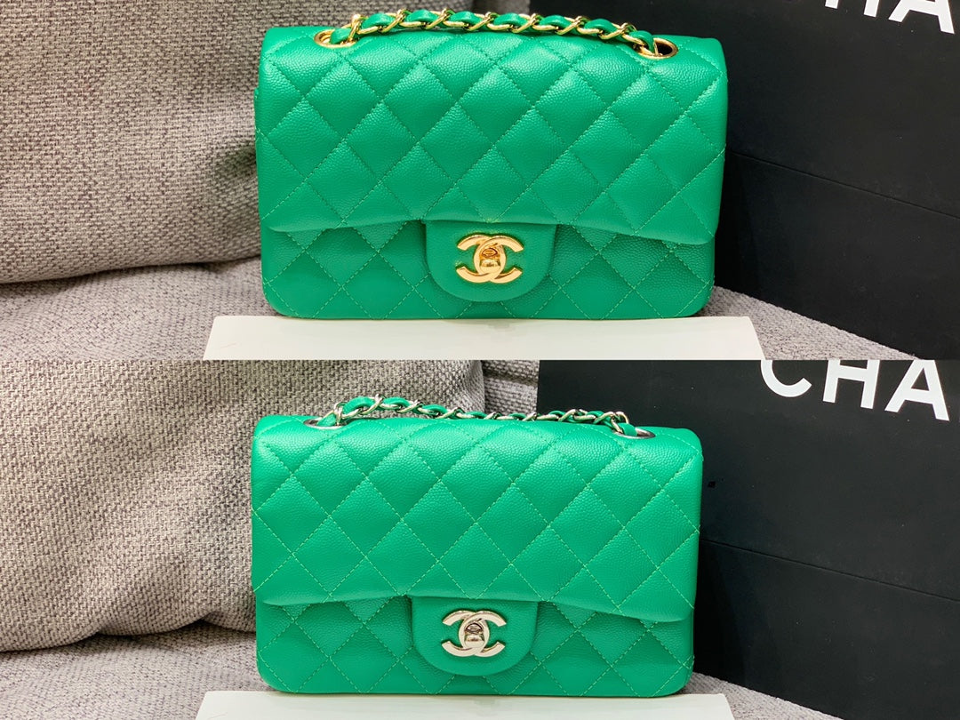 flap bag mini 20cm dark green caviar gold hardware