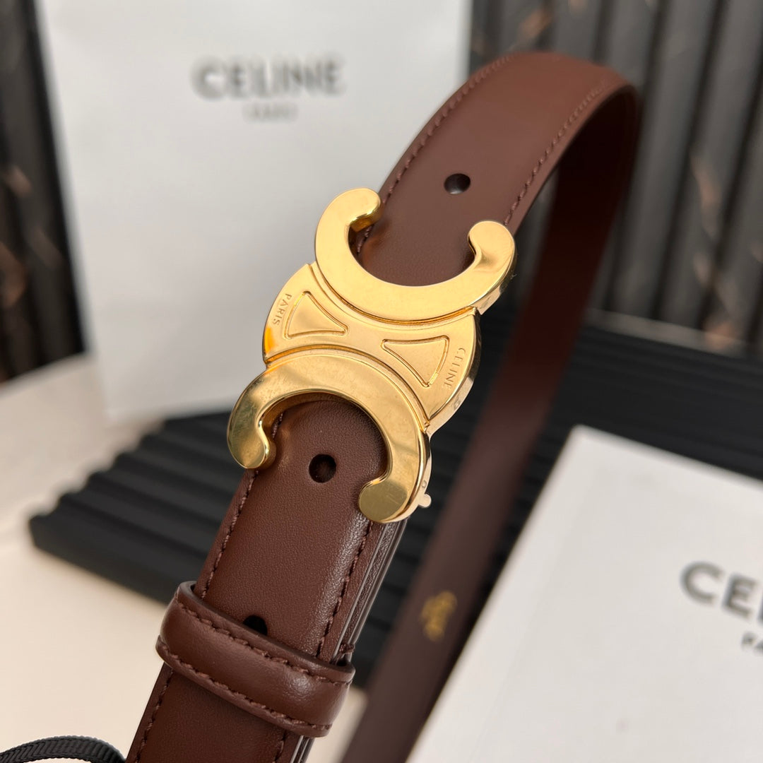 CEL 25mm Medium Triomphe Belt in Taurillon Chestnut Leather 176287