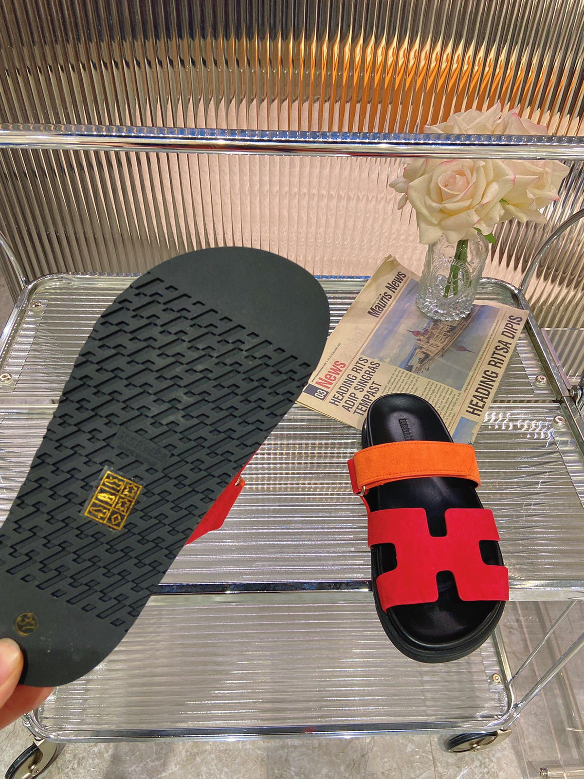 CHYPRE SANDAL RED MIX ORANGE SUEDE
