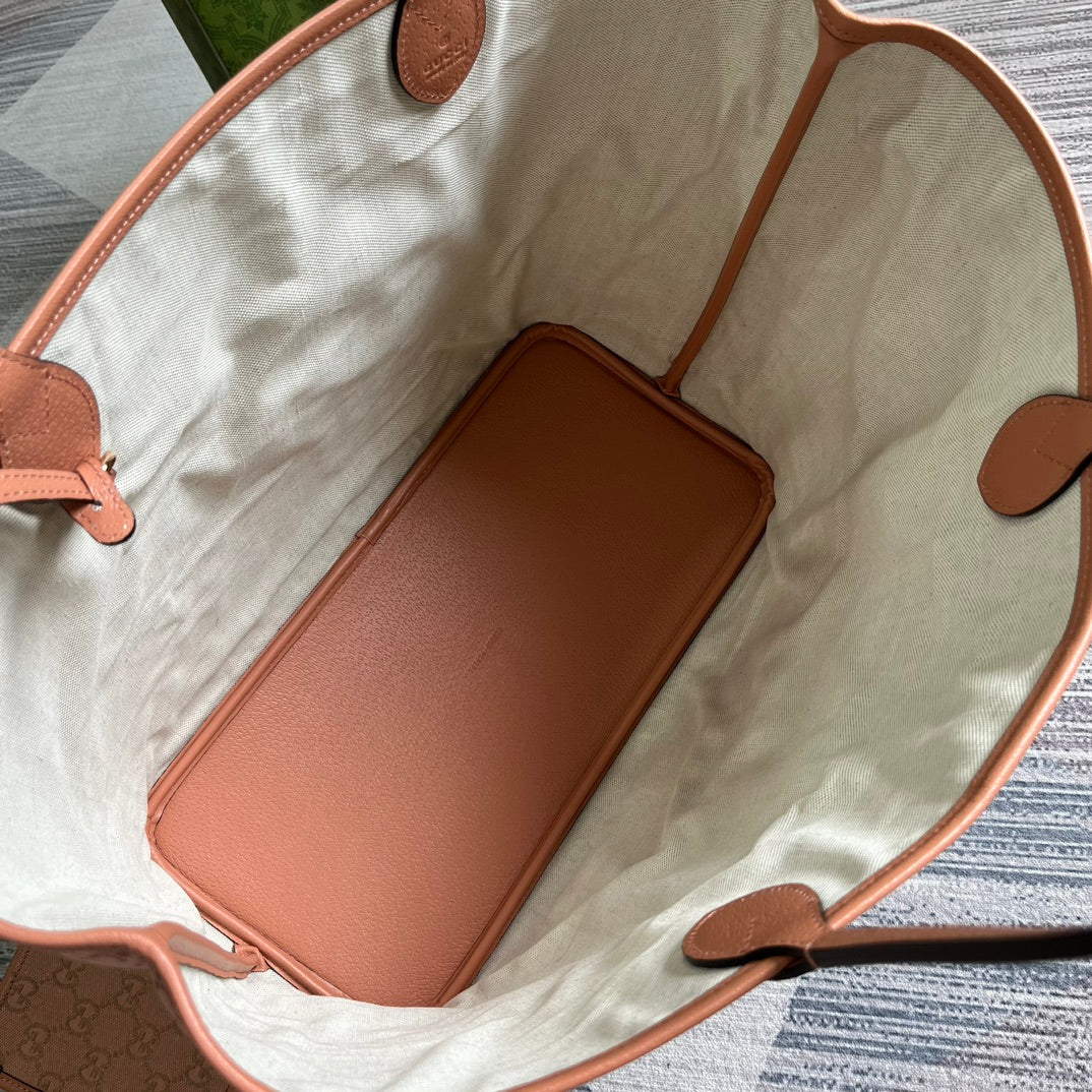 GG OPHIDIA LARGE 40 TOTE BAG IN LIGHT PINK CANVAS