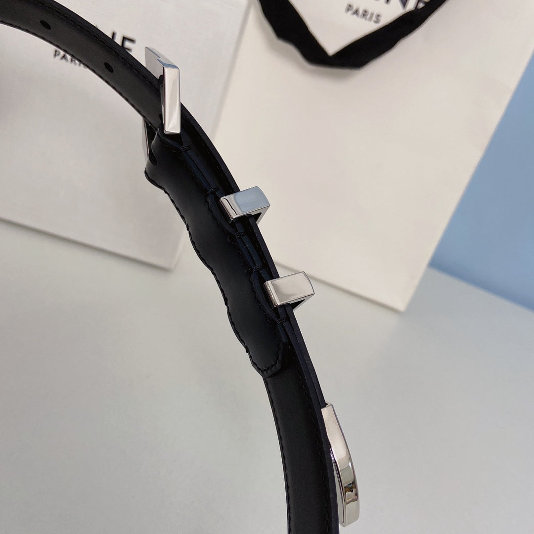Medium Spike Belt 25mm Black Calfskin Loop Silver Shw