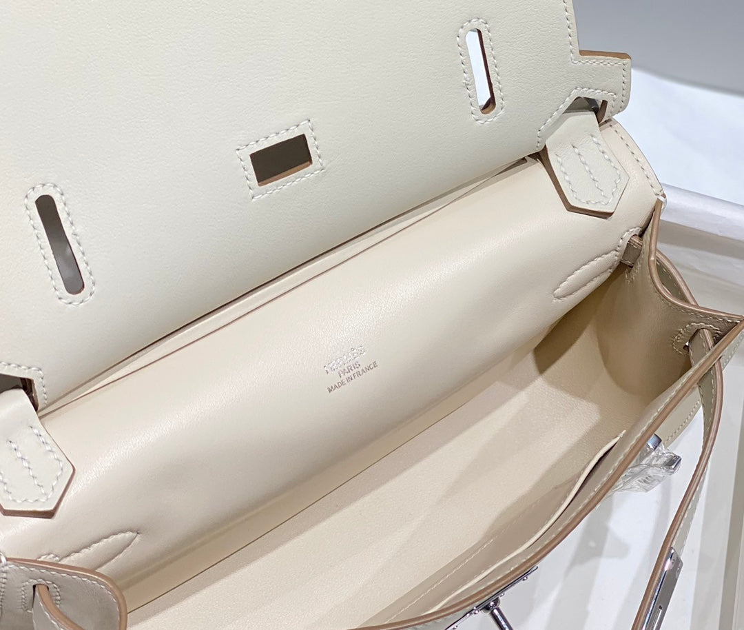 KELLY 23CM JYPSIERE WHITE LEATHER CROSSBODY BAG SHW