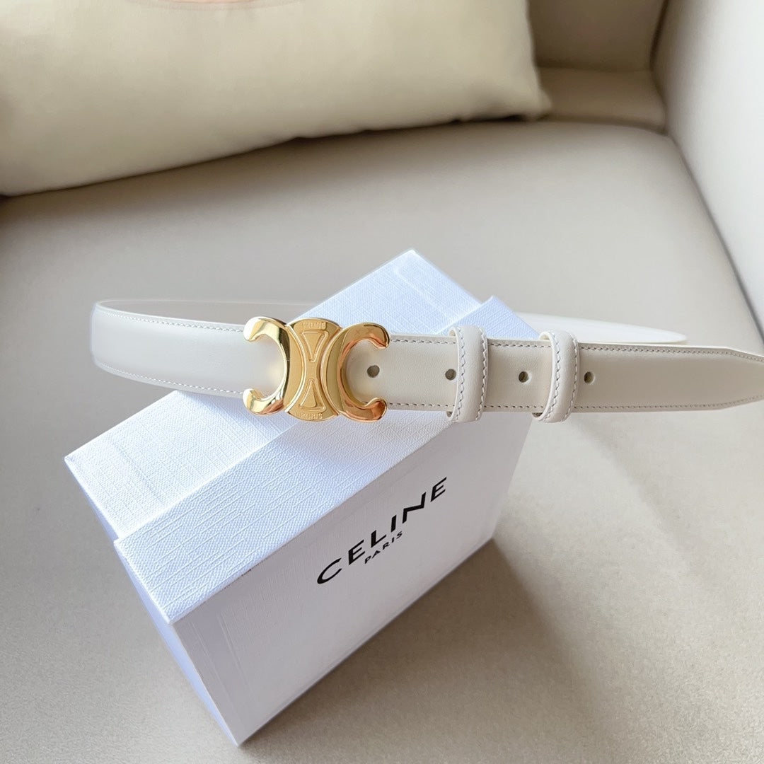 Medium Triomphe Belt 25mm White Calfskin Ghw