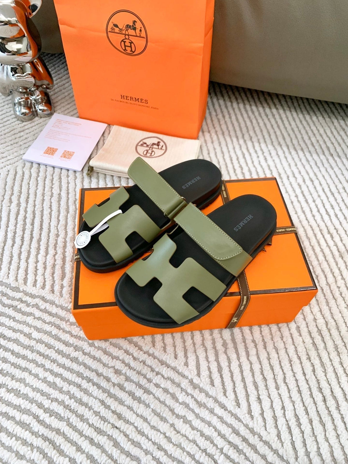 HM Chypre Sandal Khaki Green Mix Black Leather 963528