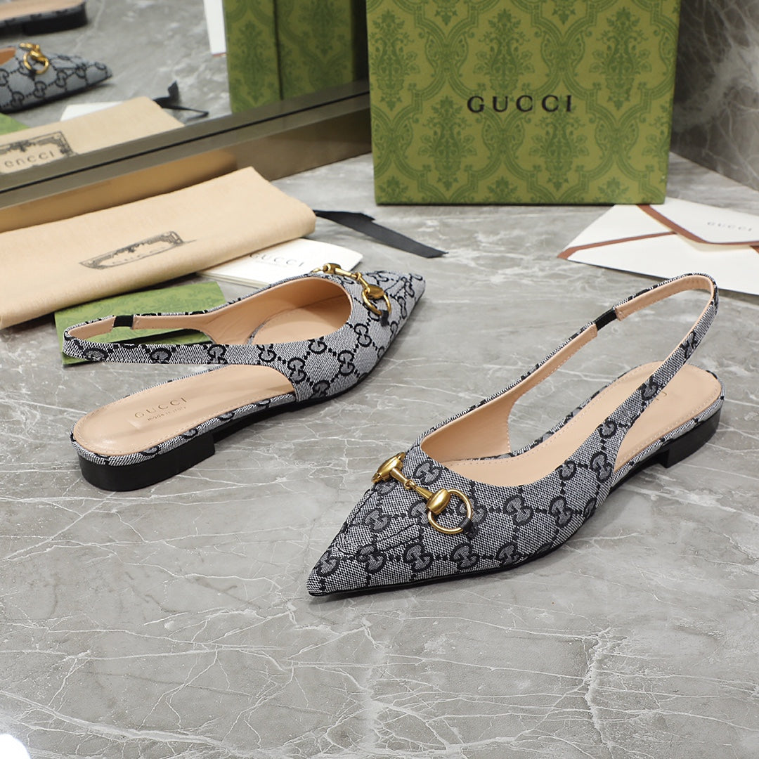 GG Slingback Flat Sandals Grey caro