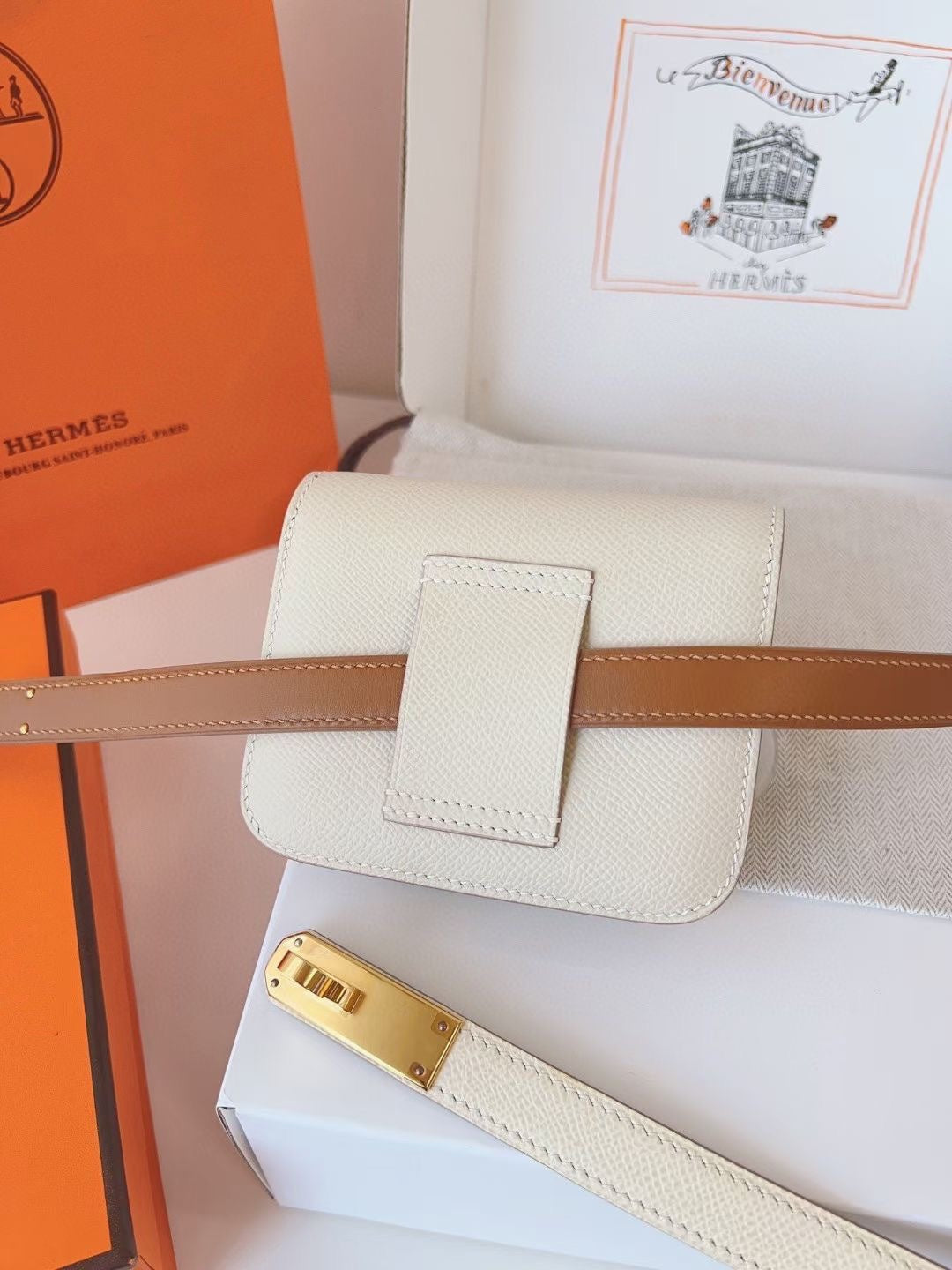 hm kelly belt 18mm with constance slim white epsom gold hardware