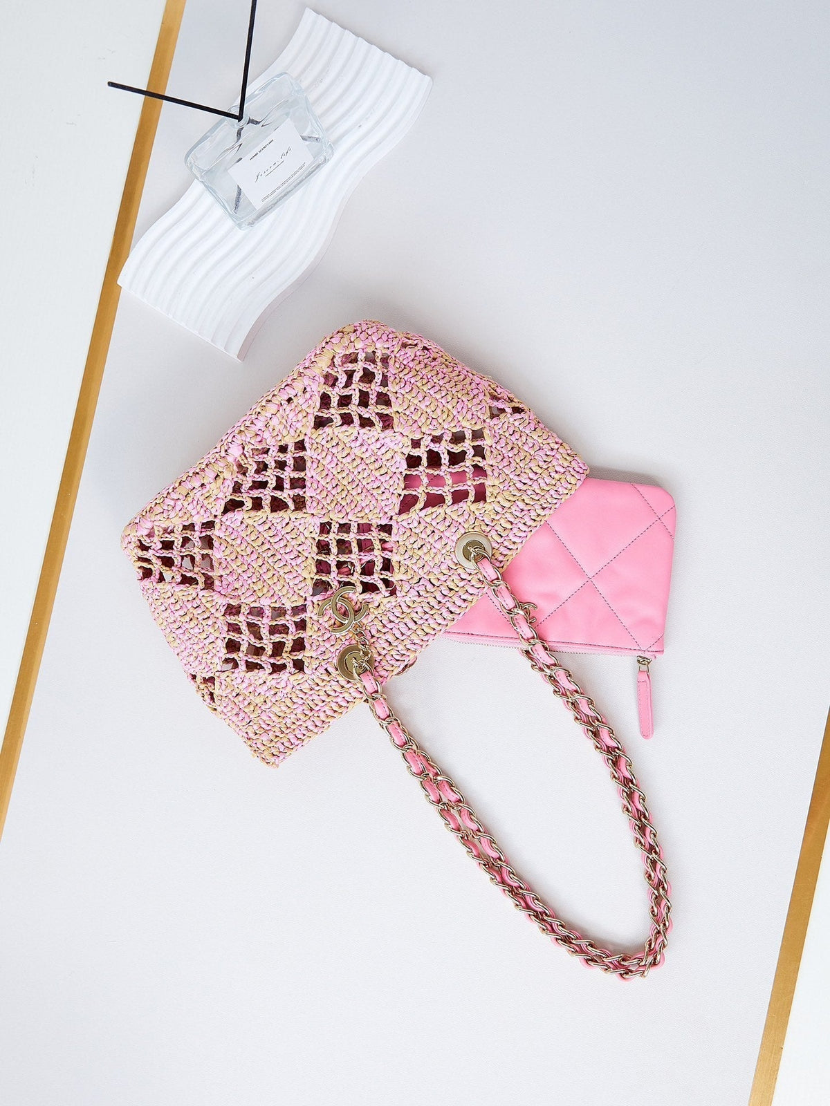 cc coco beach bag 32cm pink raffia