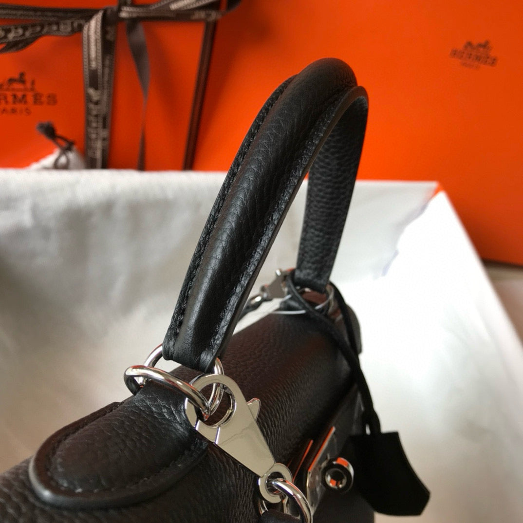 HM KELLY 28CM BLACK TOGO SILVER HARDWARE