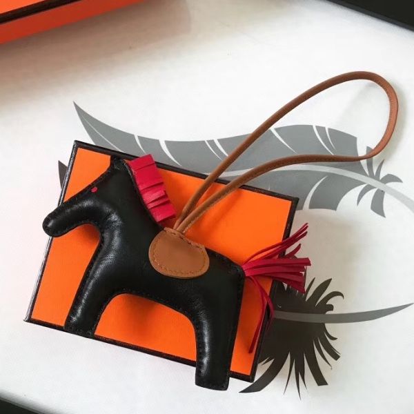 HM Rodeo Horse Bag Charm In Black Mix Camarel/Red Leather