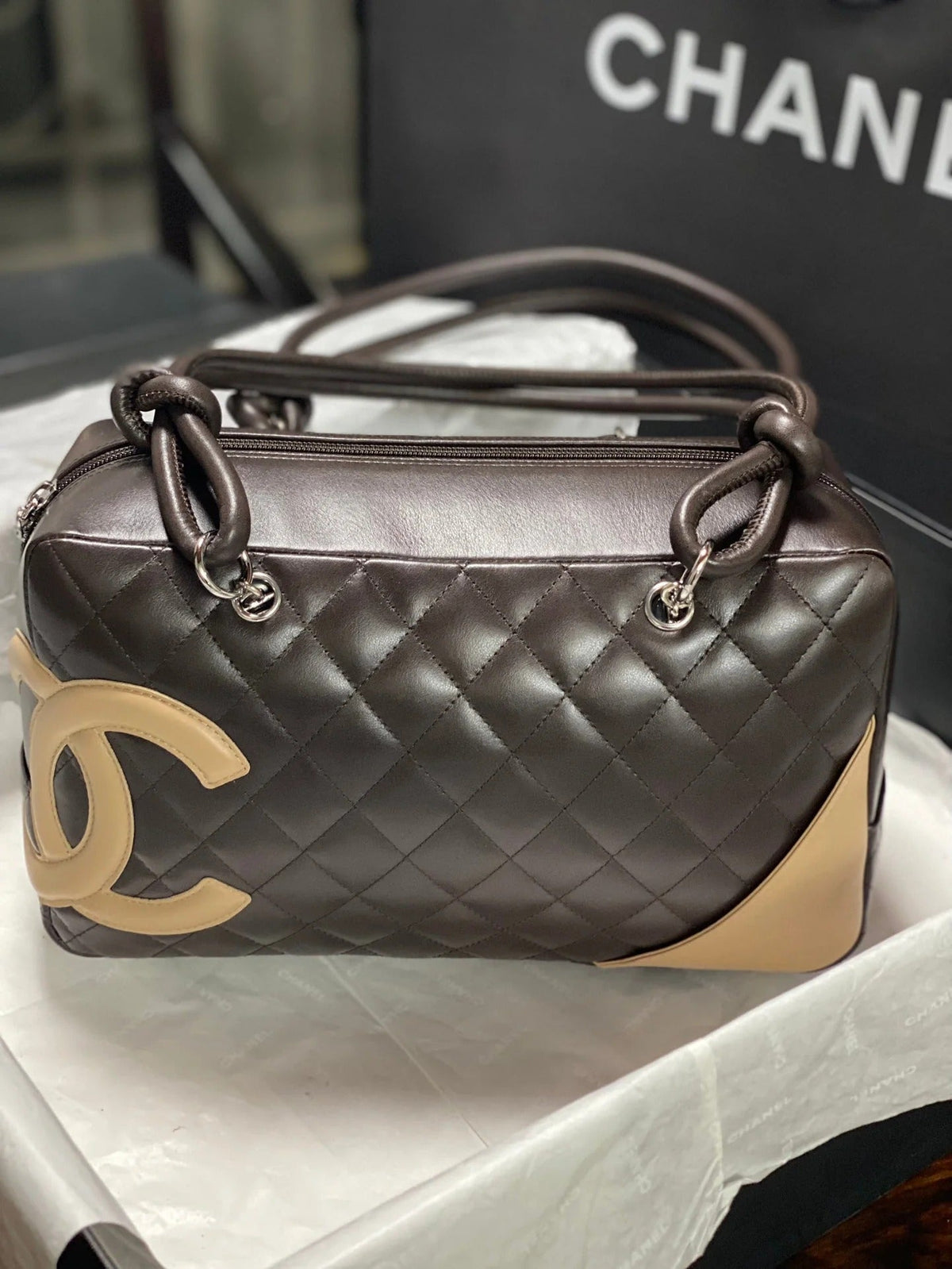 Chanel 2026 Cambon Ligne Bowler Bag 18cm Quilted Leather 348252