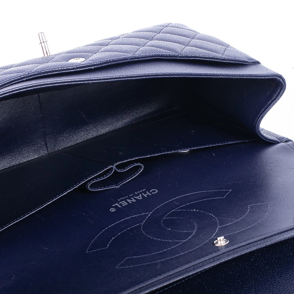 CC Classic Jumbo Navy Blue Lambskin Silver Hardware
