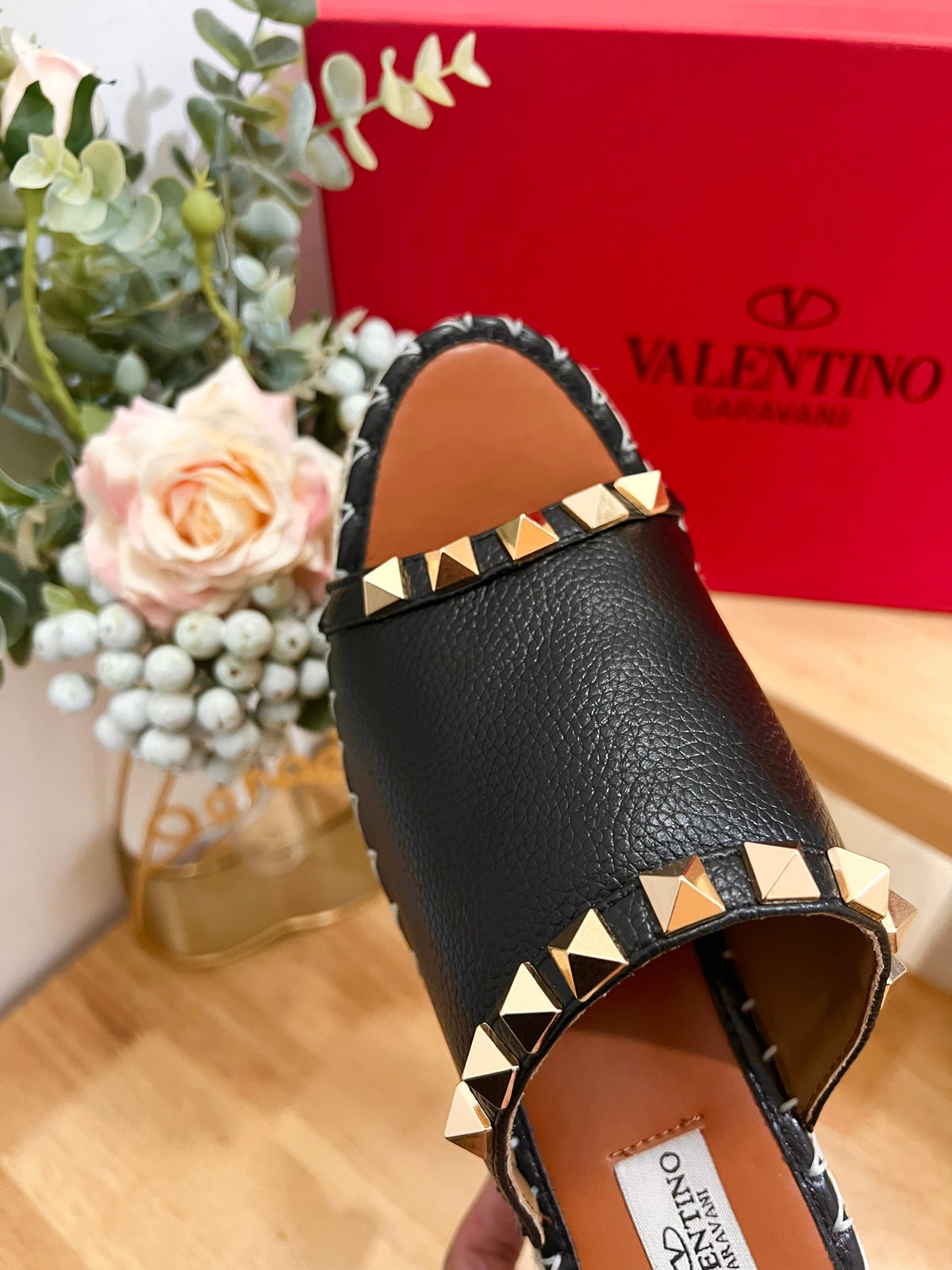 Valentino Mule Wedge Black Leather 240592