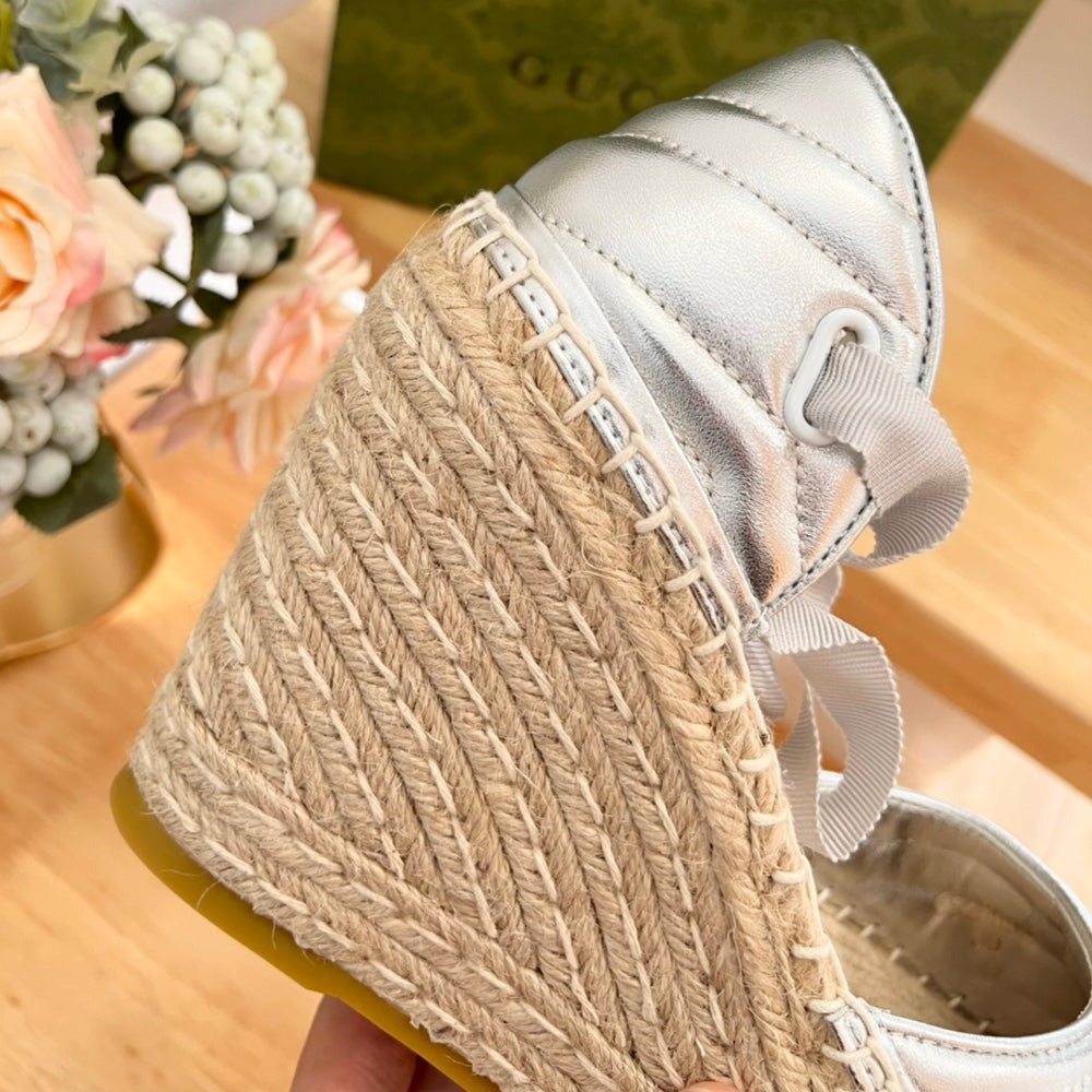GG Crochet platform Espadrilles Silver