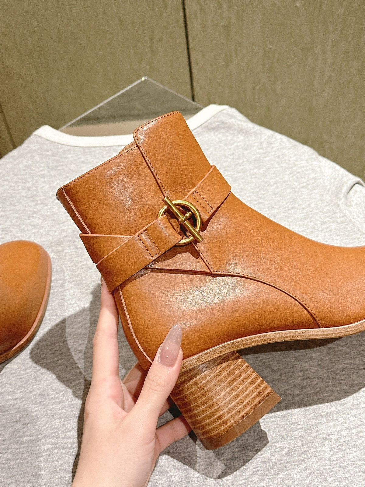 HM Jill Ankle Boot 65mm Brown Orange Calfskin 974682