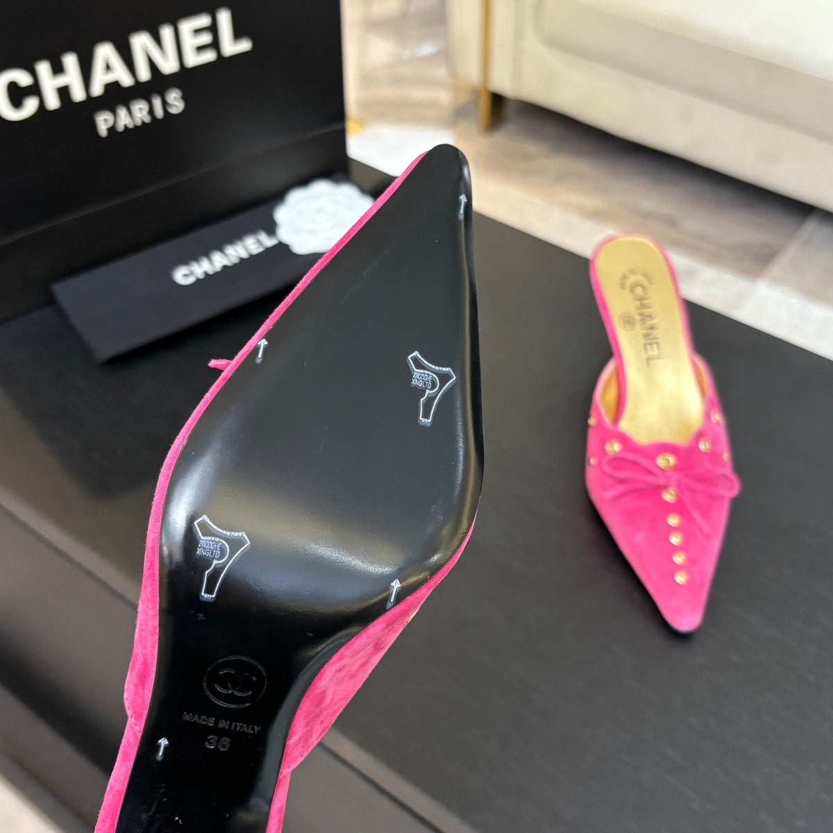 HIGH HEEL MULE 65 MM IN DEEP PINK SUEDE