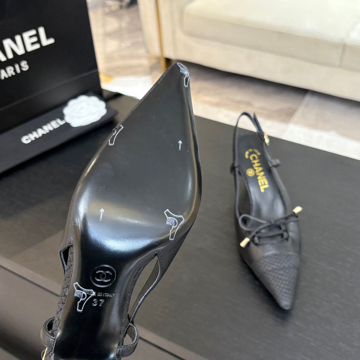 HIGH HEEL SLINGBACKS 65 MM IN BLACK WITH SNAKESKIN PATTERN LAMBSKIN