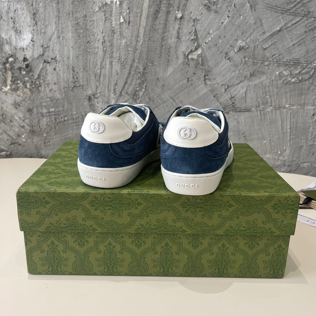 GG Low Sneaker Navy Blue Canvas Suede Calfskin