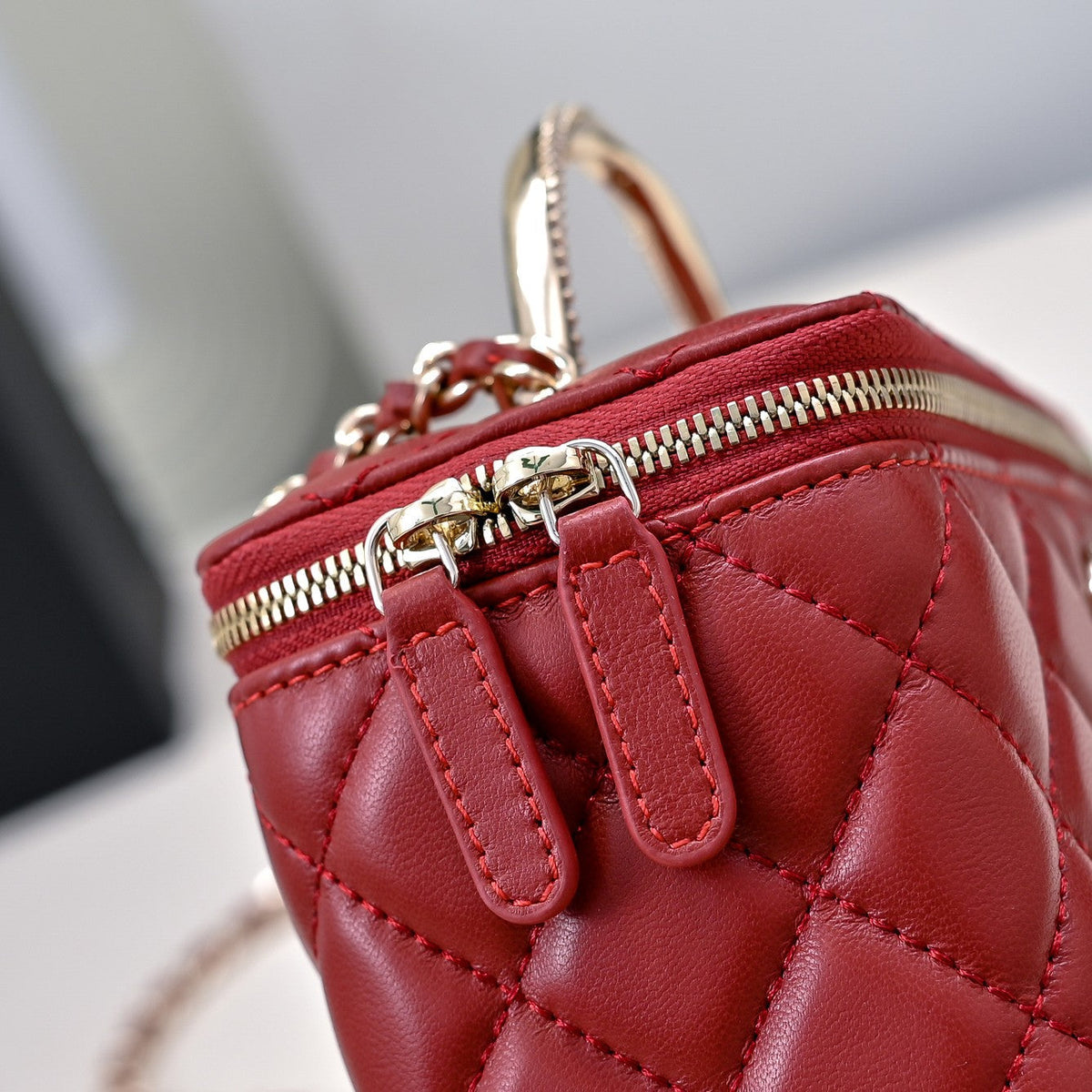 CC 24K Vanity Top Handle 17cm Red Lambskin Silver Hardware