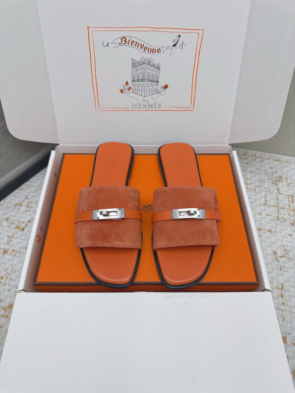 HM 26ss Oasis Sandals Orange Suede Cowhide 625176