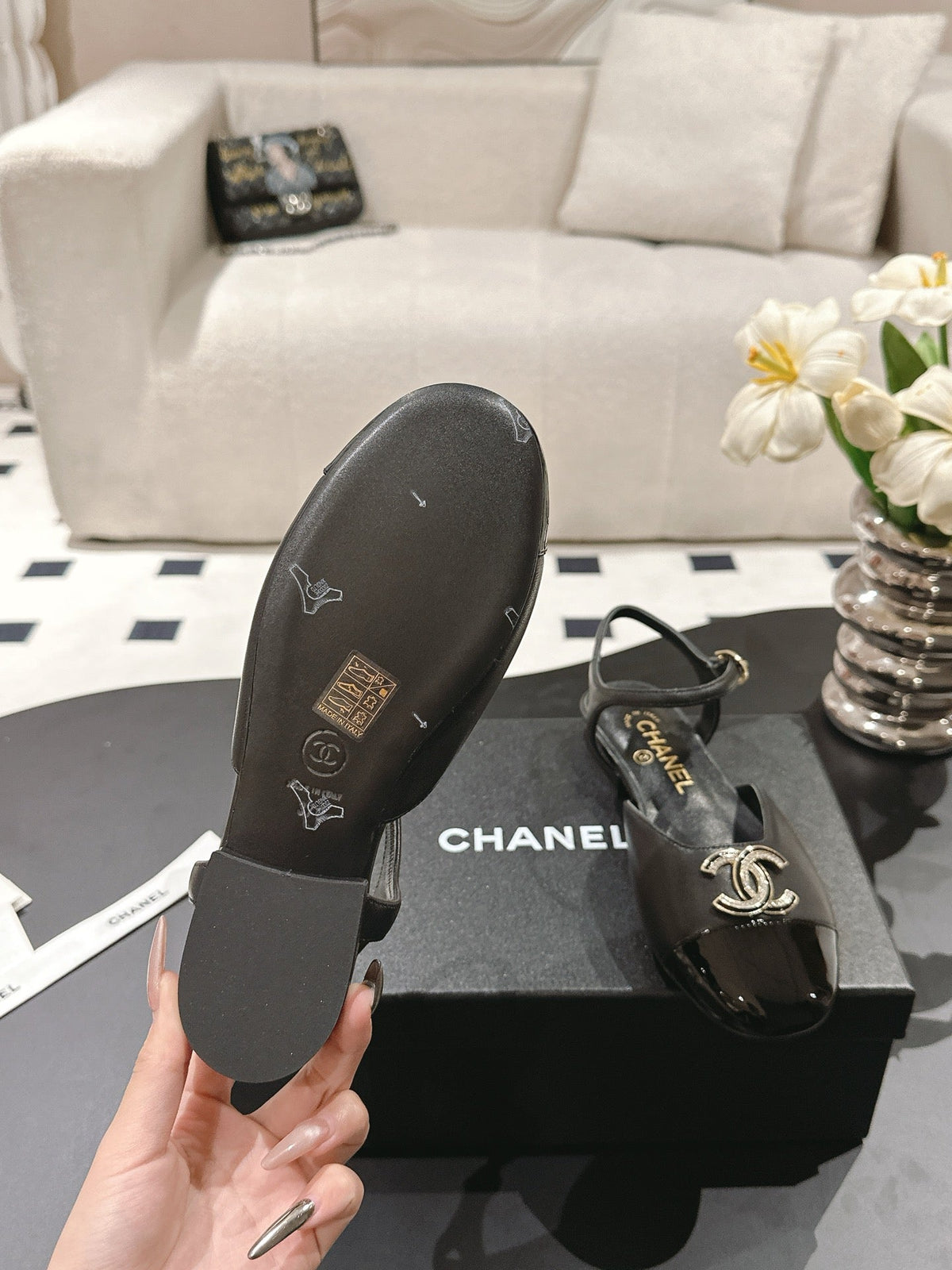 cc 25p mary jane black lambskin black pattern 237515