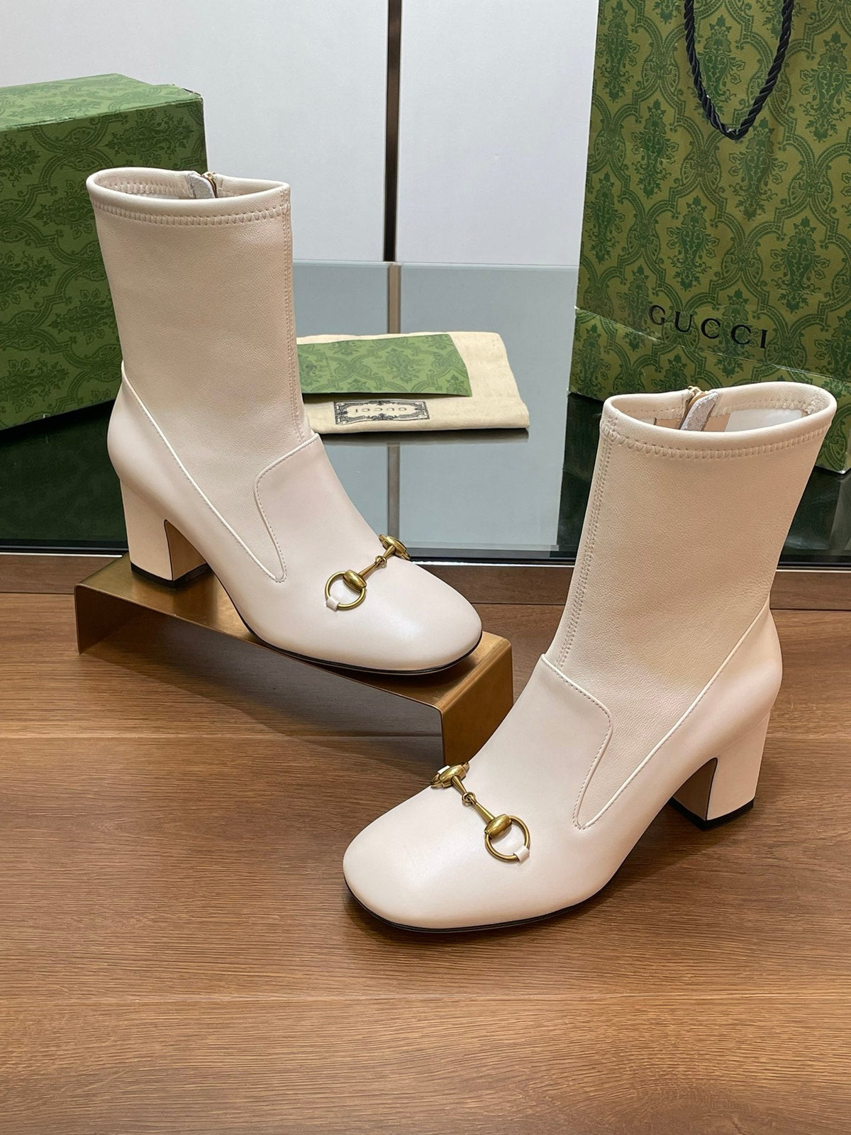 GG Horsebit Ankle Boot 65 Cream Calfskin