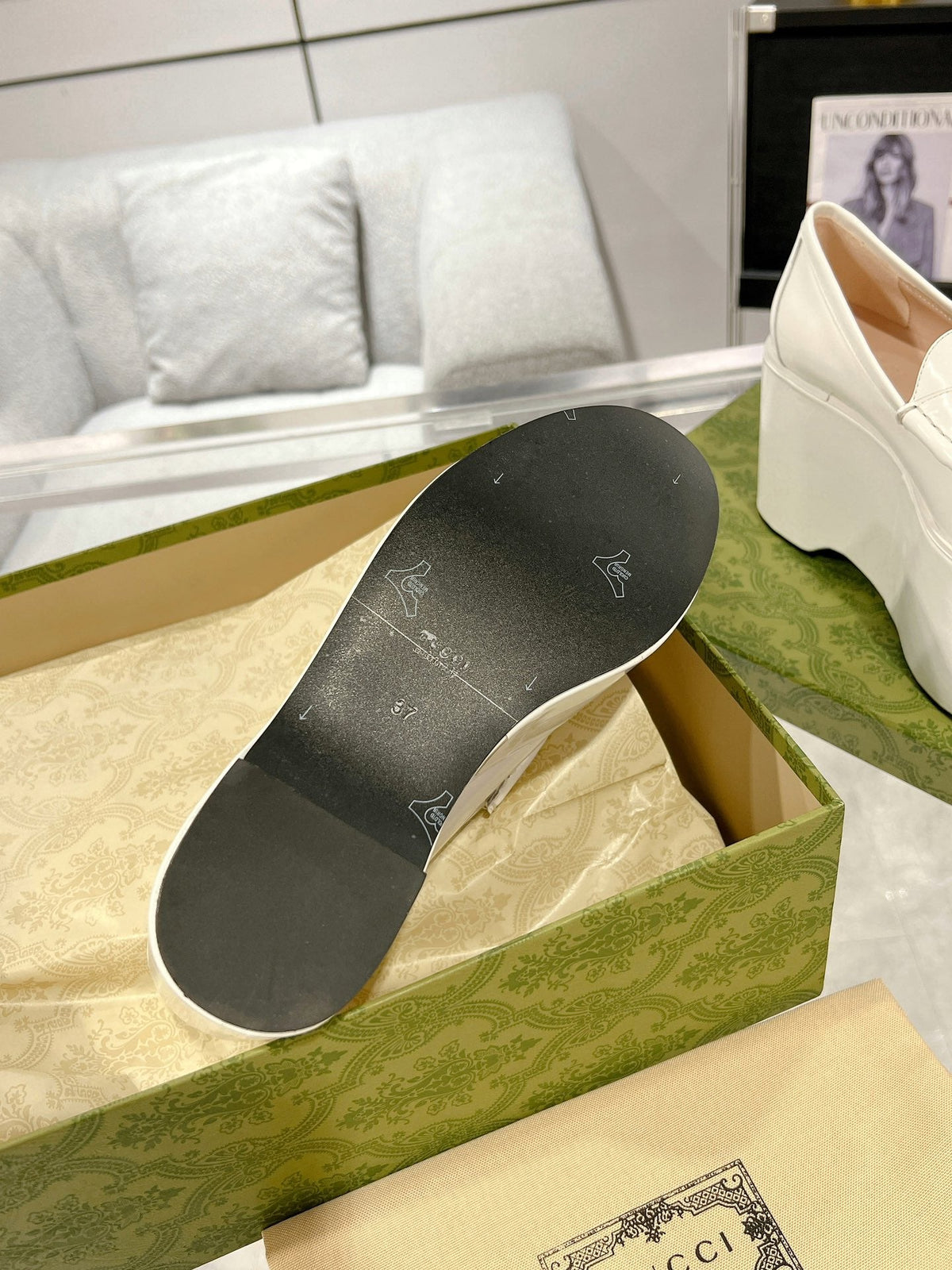 GG HORSEBIT PLATFORM LOAFER WHITE CALFSKIN