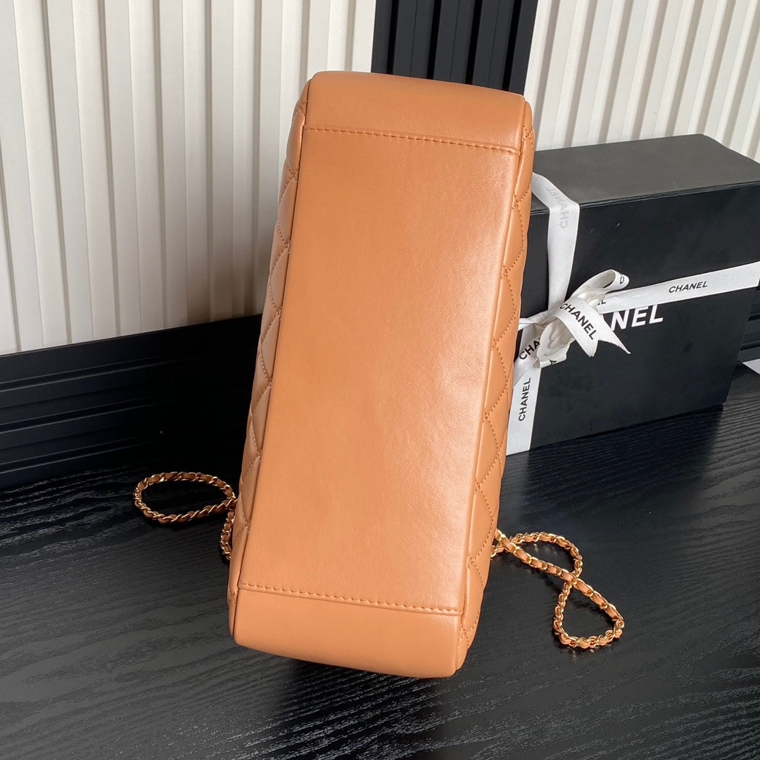 24K Shopping Bag 32cm Brown Calfskin Gold Hardware
