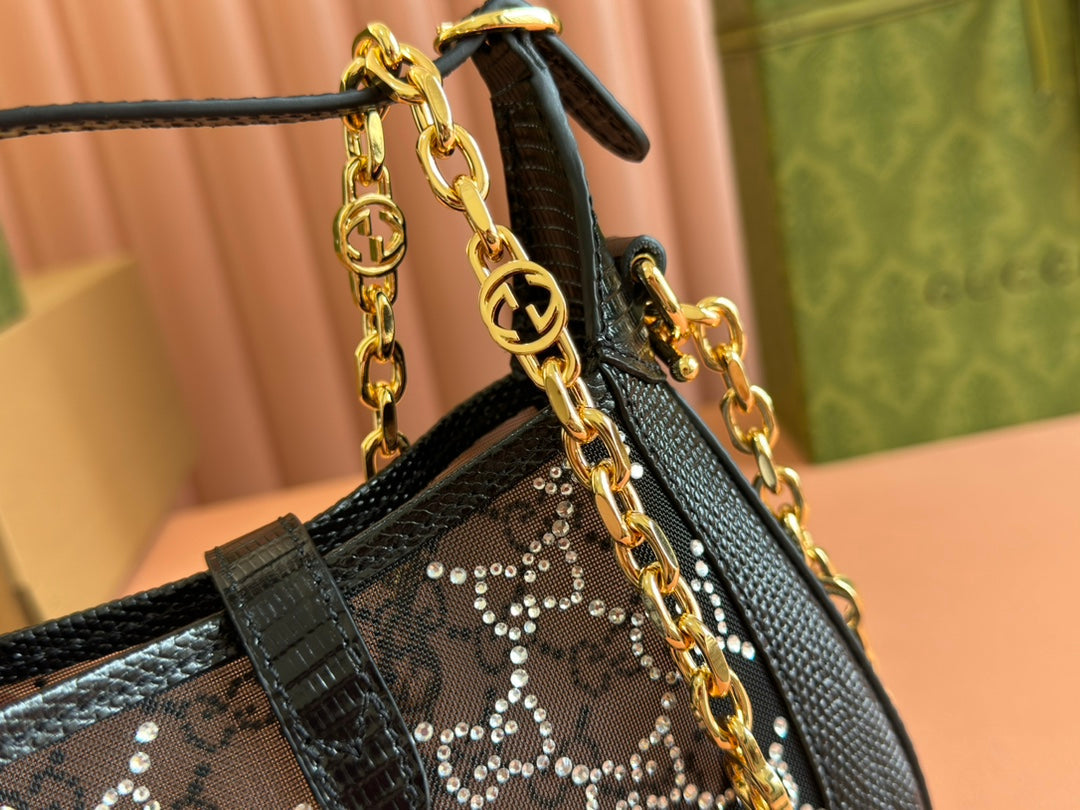 Gucci Jacket Bag Black White Lizard Rhinestones 248589