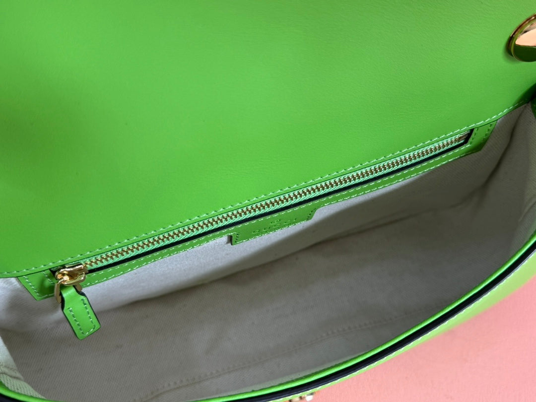GG Blondie Medium Handbag 27cm Green Calfskin