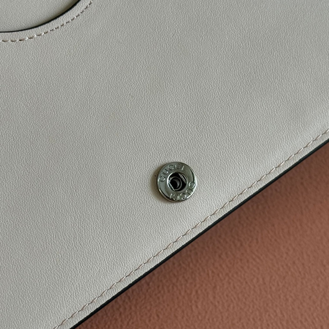 Gucci Marmont Chain Wallet Ebony mix Beige Leather Canvas 255315