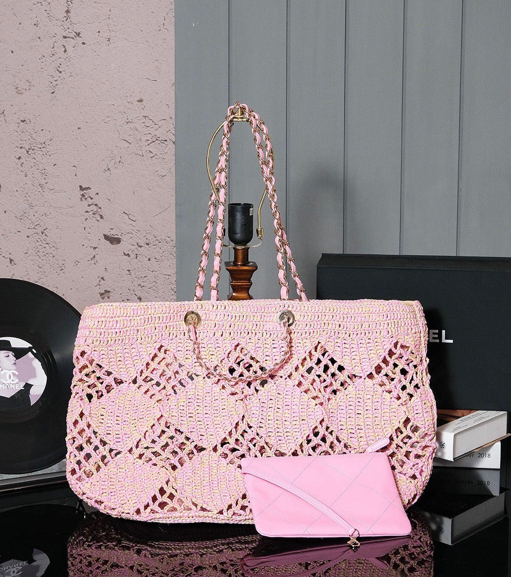 cc coco beach bag 51cm pink raffia