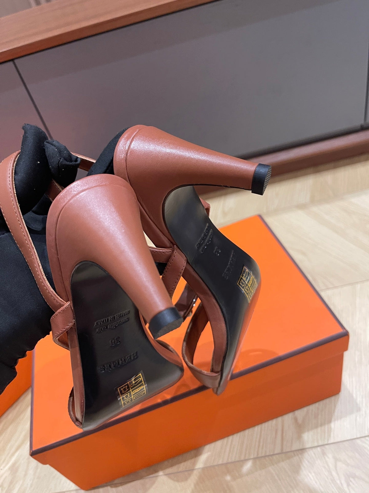 GLAMOUR 75 SANDAL CHOCOLATE CALFSKIN