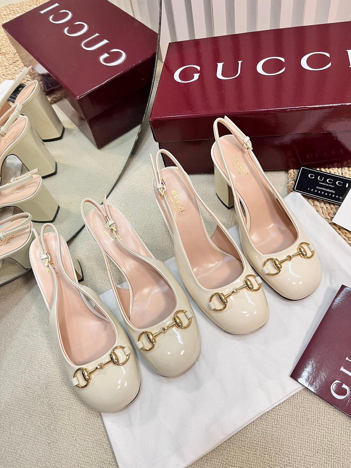 GC Horsebit Slingback 95mm Ivory Patent Leather 294592