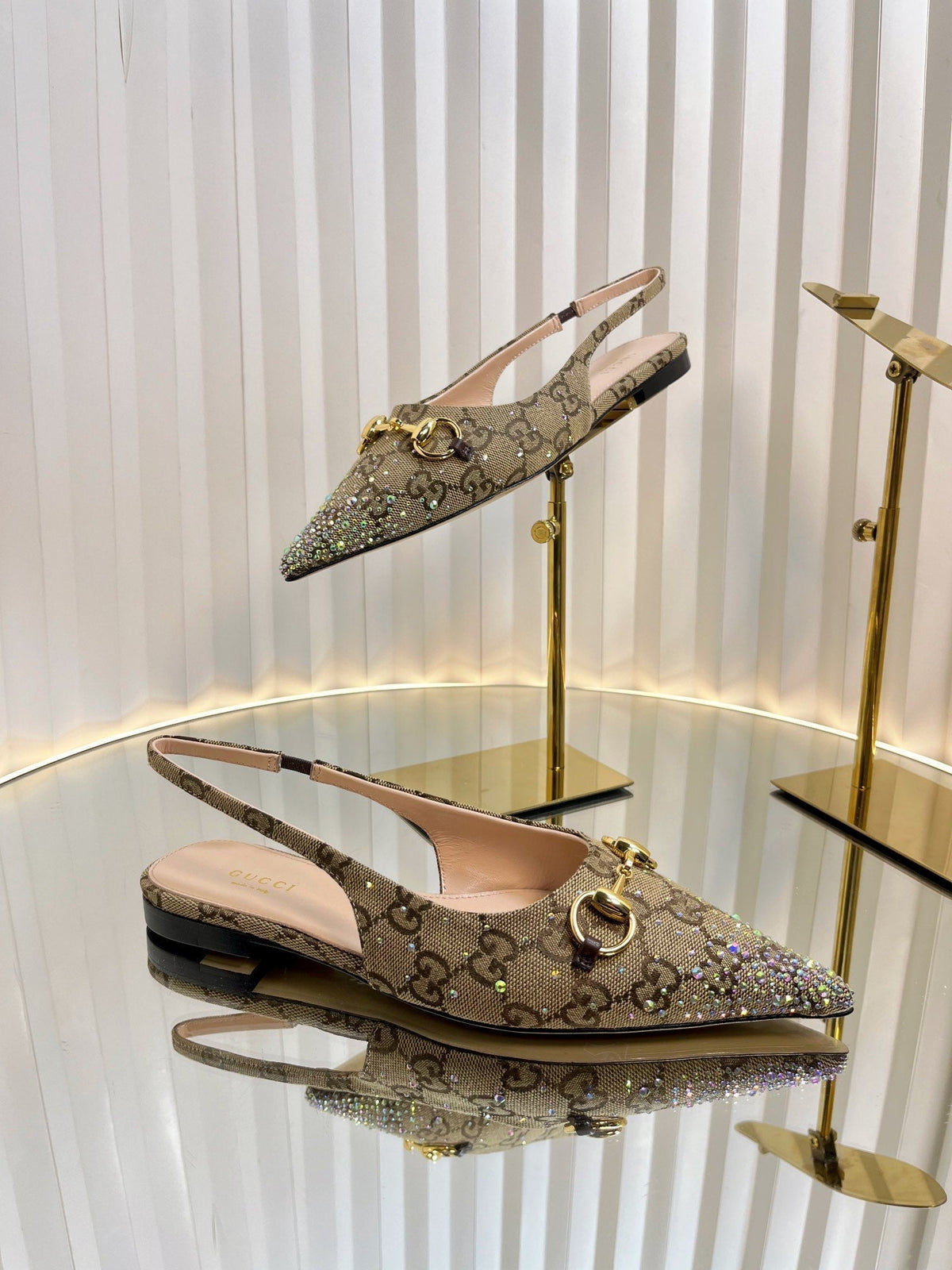 GC Crystal Horsebit Slingback 10mm Beige mix Ebony Canvas lambskin 294614