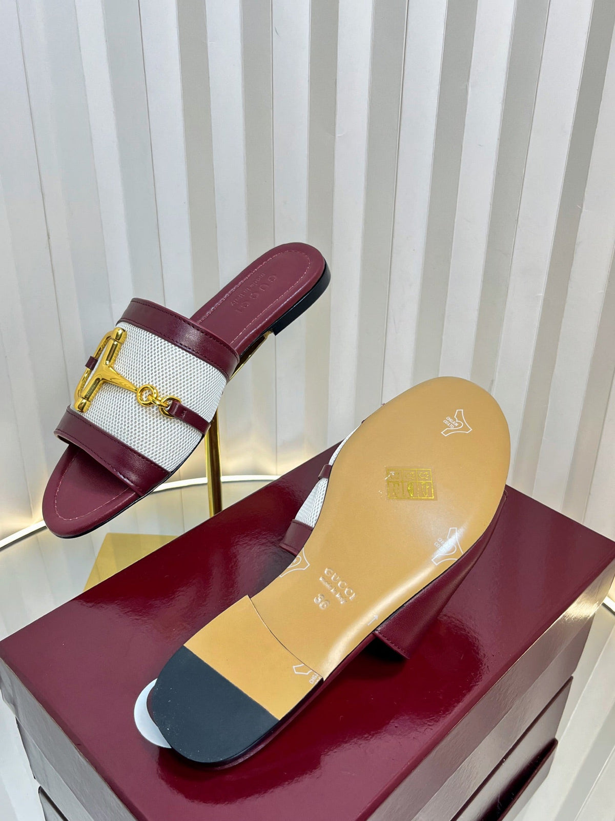 GC 25 Horsebit GG Sandals Red Canvas Sheepskin 294661
