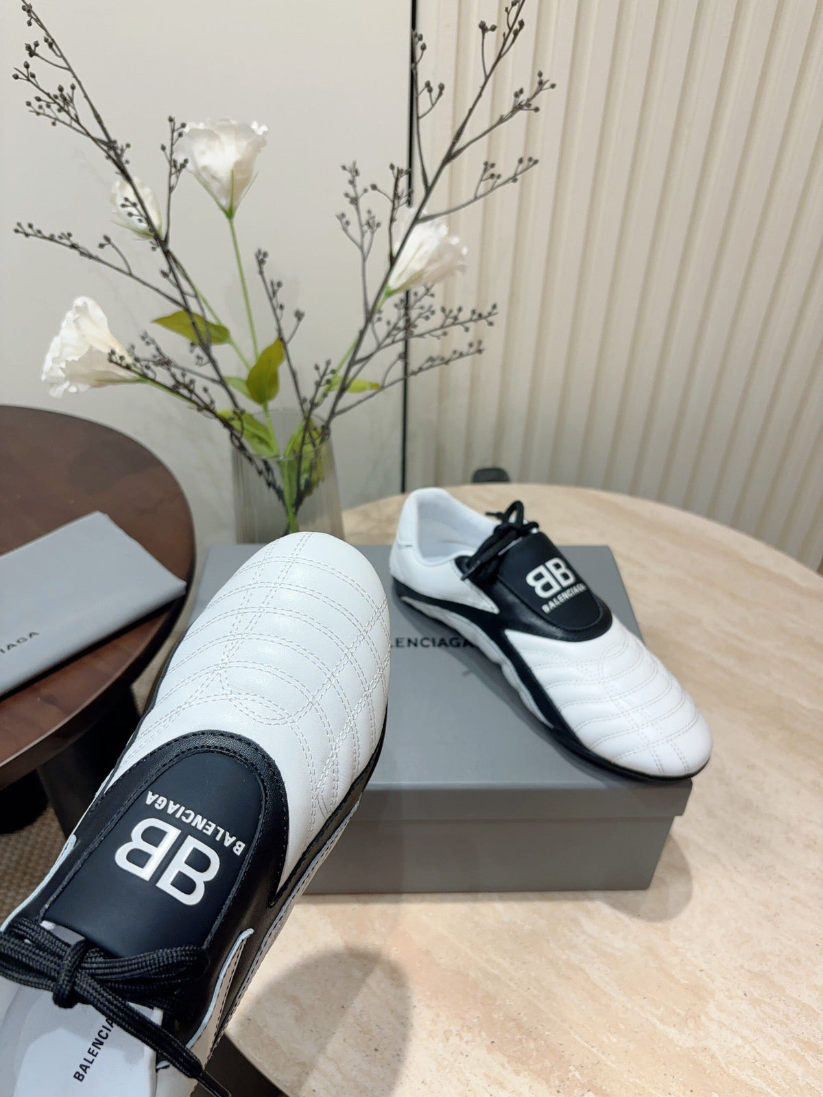 SOCCER SNEAKER IN WHITE MIX BLACK QUILTED LAMBSKIN