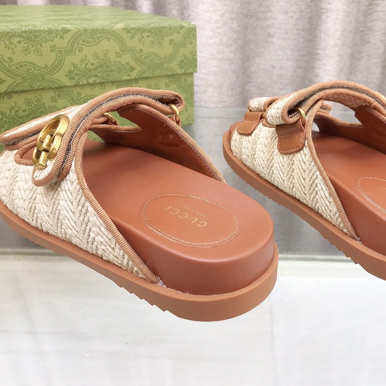GG Rubber Sole Logo Sandals Brown