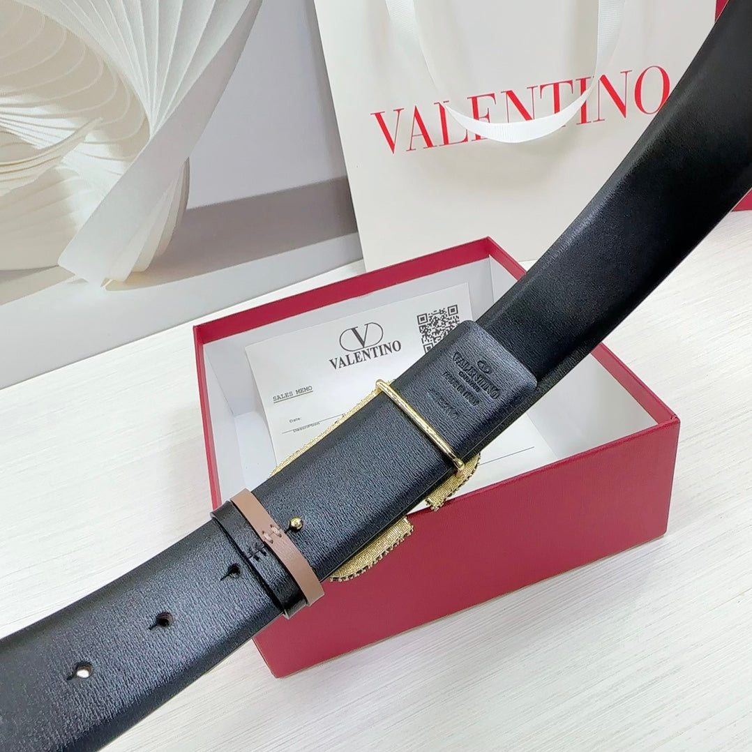 VLOGO SIGNATURE REVERSIBLE BELT 40MM ROSE BLACK GOLD CALFSKIN GOLD BLACK BUCKLE