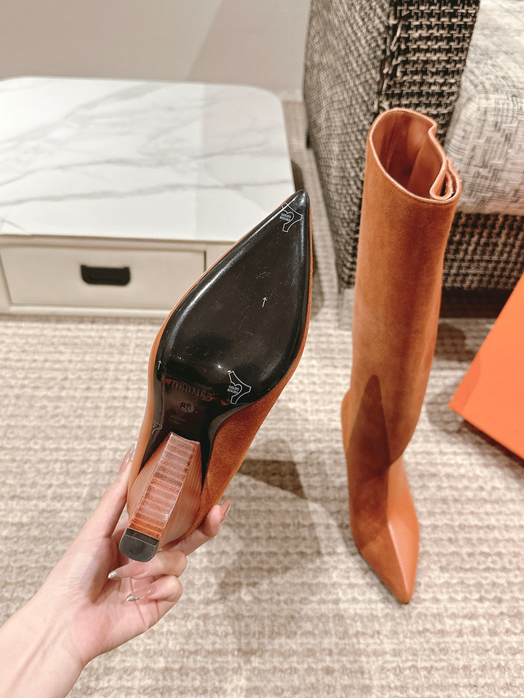 HM High Boots 60mm Brown Orange Calfskin And Suede 972384