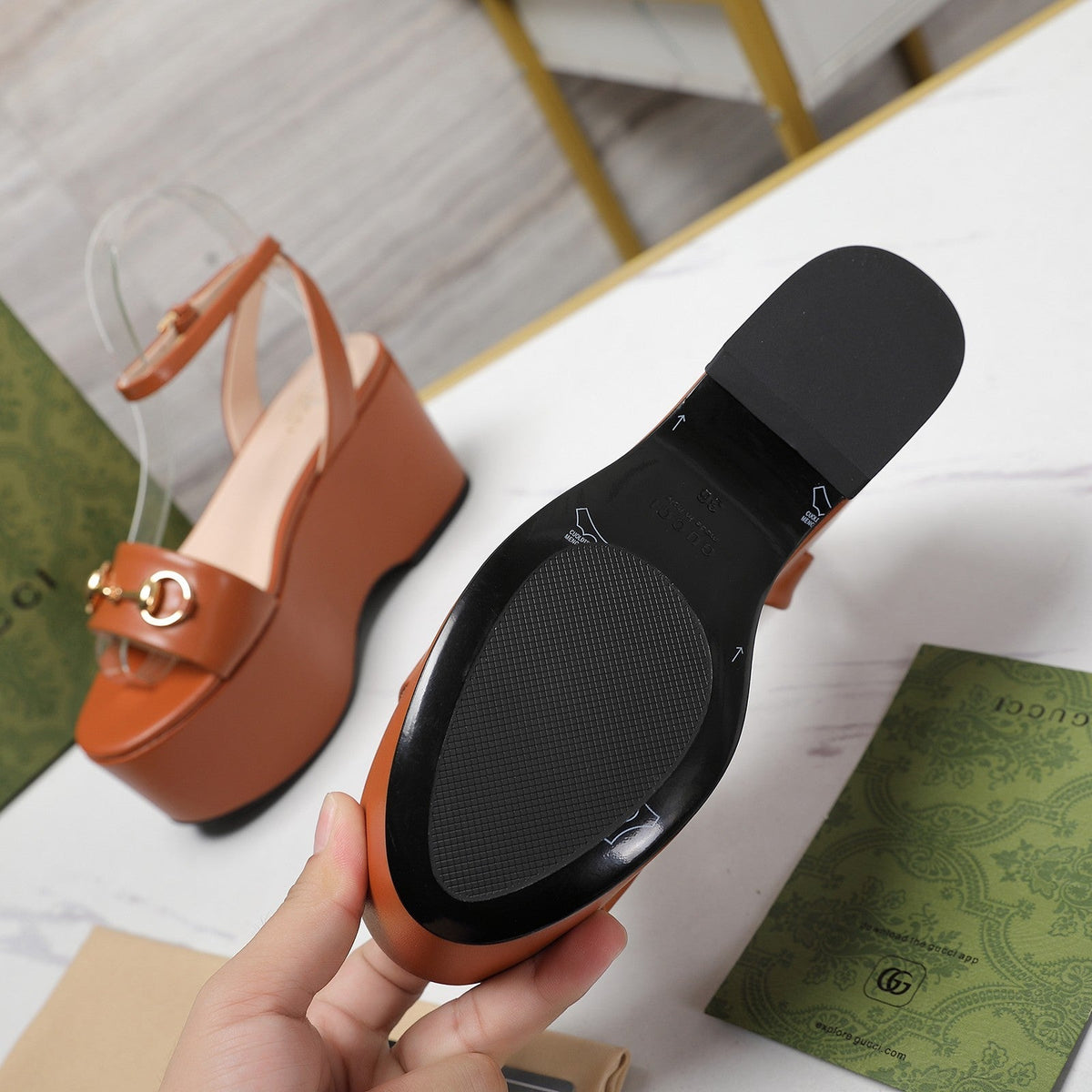 GG Horsebit Wedges Sandals Orange