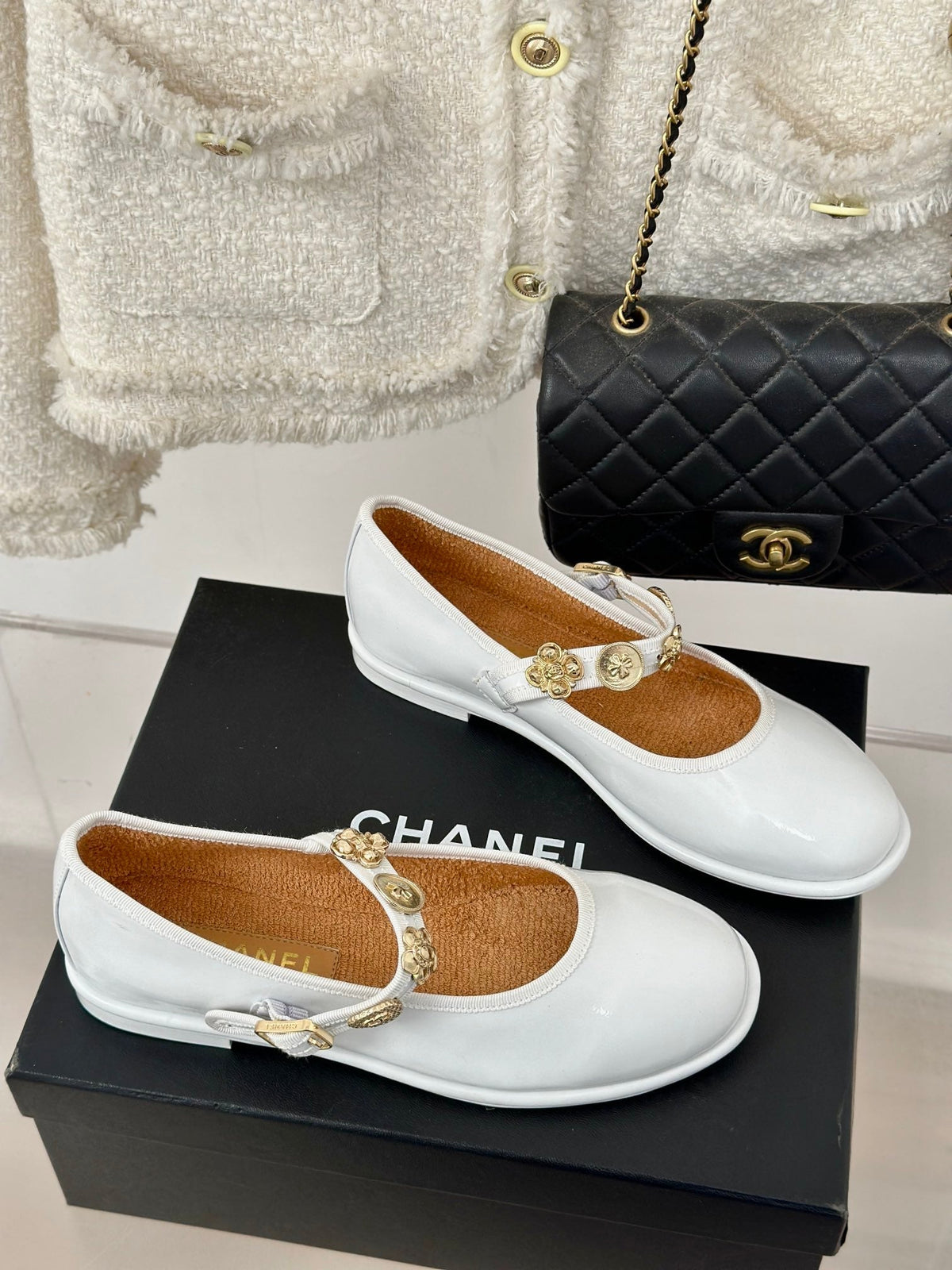 CC Mary Jane Glossy White Cowhide And Lambskin