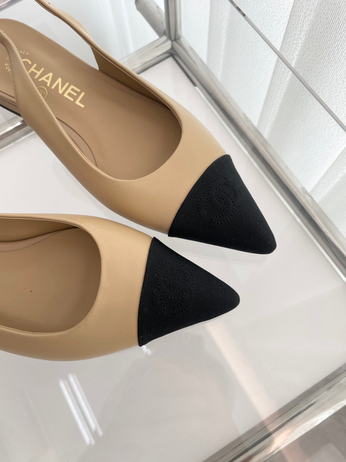 CC Slingback 15mm Beige Lambskin And Denim Fabric