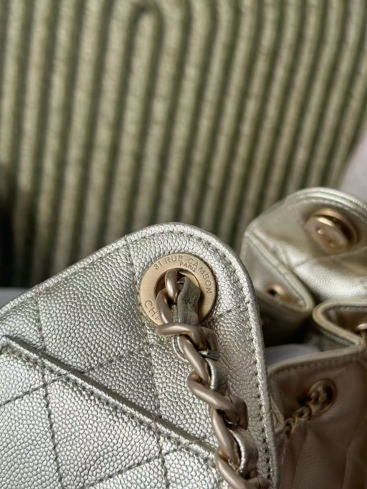CC 2025 Hobo Bag Gold 22cm Metallic Grained Calfskin