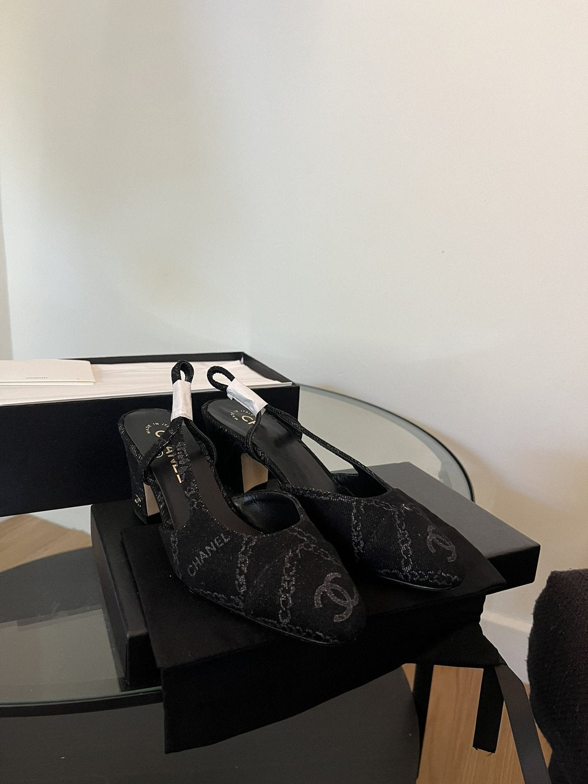 high slingbacks black denim