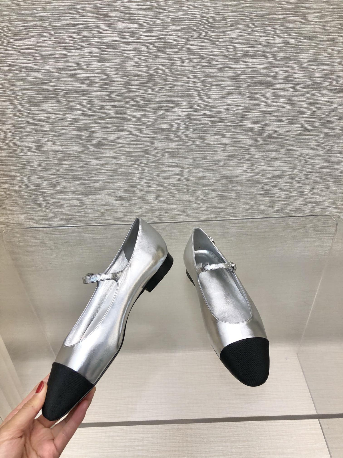 mary janes silver black metalic lambskin grosgrain