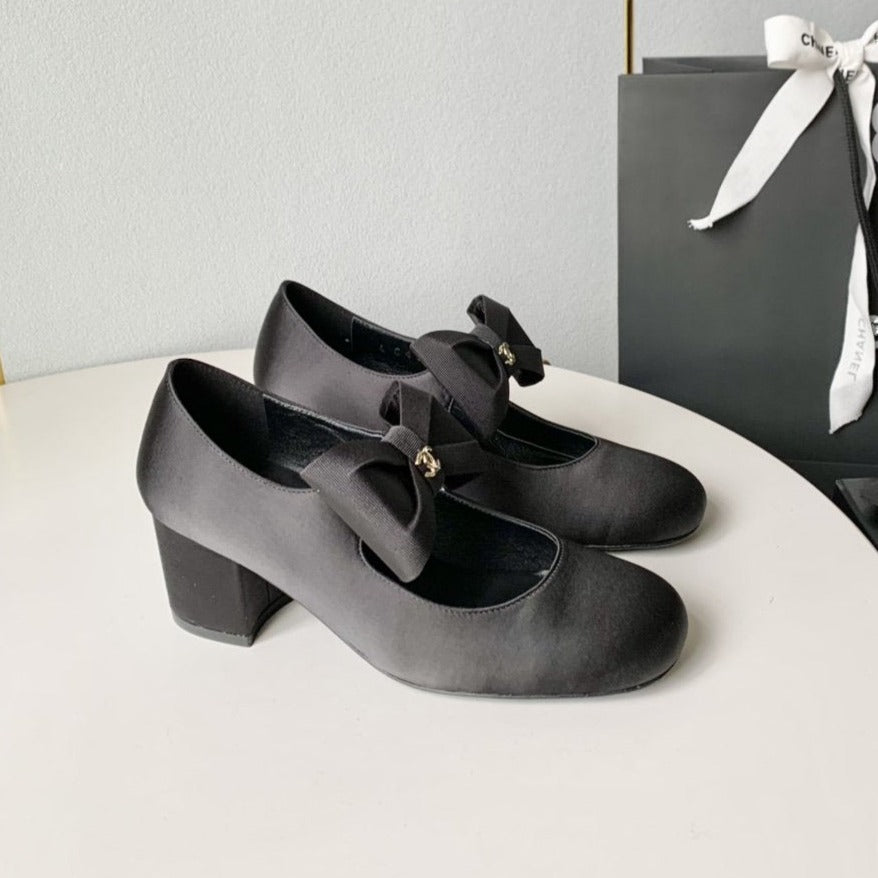 mary jane 60 black calfskin silk bow